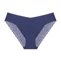 High-quality seamless navy blue women's panties featuring delicate floral lace trim edges - S / Dark Blue