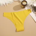 Culotte femme taille basse jaune en soie glacée sans coutures unie respirante slip. - XS / Jaune