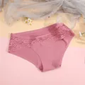 Seamless low waist bikini panties with elegant pink floral lace trim for women's comfort - Caramel color