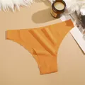 Seamless low-waist ice silk briefs for women, breathable solid color yoga underwear string bikini panty. - Orange