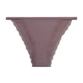 Detailed view of women's mauve ribbed briefs with delicate lace trim floral edge - S / Bottom (L031) / Khaki