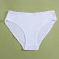Women's white low-waist ribbed cotton breathable panties with soft texture - Pure White