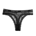 Dettaglio di un sexy perizoma in pizzo nero con fascia elastica sportiva logo FINETOO. - Taglia S / Pantaloni e gonne / Nero