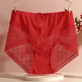 Eleganti mutandine a vita alta in pizzo rosso con rete traspirante e dettaglio fiocco. - Rosso