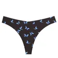 Women seamless low-rise thong underwear, black with elegant blue butterfly print style - Black Butterfly