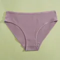 Comfortable purple ribbed cotton low-waist panties for women featuring breathable fabric - Khaki