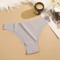 Women light grey seamless panties, silky low waist underwear, breathable solid color briefs. - Khaki