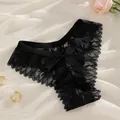 Tanga sexy en dentelle noire avec détail de nœud mignon pour femmes en tissu doux et aéré - S / Noir