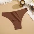 Women's solid color low-waist seamless ice silk bikini panties, breathable and comfortable. - Brick Yellow