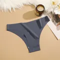 Women's dark gray seamless low-waist ice silk bikini panties, breathable yoga underwear. - Red Grey