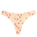 Women seamless low waist thong underwear with cute fruit print, comfortable invisible nude fabric. - Light Apricot Orange