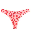 Women's low-waist seamless thong underwear, cute strawberry print, comfortable nude fit. - Pink Tomato Print