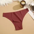 Seamless low-rise women's solid color briefs, breathable smooth underwear for daily wear. - Wine Red