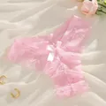 String élégant en dentelle rose pour femme avec un nœud en satin délicat. - S / Rose