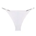 White ribbed cotton bikini panties for women with FINETOO lettered elastic waistband - M / Bottoms / White