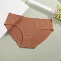 Seamless brown high-cut briefs for women with thin vertical ribbed texture - Brick Yellow