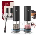 Set di macina sale e pepe elettrico automatico con base e spazzolina di pulizia - Set da Due Pezzi Con Base (KYMQ-44B-AH-BS) / 95ml / Nero
