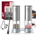 Set macina sale e pepe elettrico ricaricabile con base di ricarica e spazzola di pulizia - 95ml+95ml / Set da Due Pezzi con Base (Stile Acciaio Inossidabile Argento)