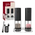 Set macinapepe elettrico ricaricabile con base di ricarica, cavo USB e spazzolina - 95ml+95ml / Set da Due Pezzi con Base (Stile ABS Nero)