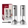 Premium stainless steel electric salt and pepper grinder set with storage base and cleaning brush - Button Dry Battery Style (KYMQ-43B-H01-BS)