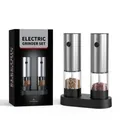 Wiederaufladbares elektrisches Pfeffer- und Salzmühlen-Set aus Edelstahl mit Basis - Zweiteiliges Set mit Basis (EG-B-BS-Stil)