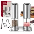 Rechargeable stainless steel electric pepper and salt grinder set with clear base - Button Body Charging Style (KYMQ-37A-H-BS)