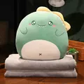 3-in-1 Grüner Dino Plüschkissen mit weicher grauer Fleecedecke zum Schlafen im Büro - 恐龙(暖手抱枕背后有拉链)