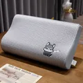 Ergonomic gray waffle ice silk memory foam nap pillow with cute cartoon dog embroidery - 50x30x10cm / Husky