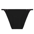 Detail of seamless black ice silk panties featuring rose gold side metal buckle accents. - S / Bottoms / Black