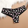 Sexy black butterfly print thong for women featuring a delicate front bow detail - Butterfly Print