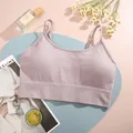 Sexy light purple ribbed sports bra camisole with comfortable stretch fabric for women - S / Top And Bottom / Light Khaki (A002)