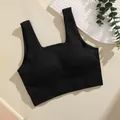 Comfortable black ribbed sports bra with chest pads for fitness yoga and gym wear - XS / Tops / Black