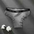Women breathable ribbed cotton lace briefs comfortable casual underwear panty grey - XL (32 Waist) / Heather Grey