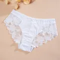 Elegant white lace low-waist women's briefs featuring delicate floral patterns and bow - S / Bottoms / White