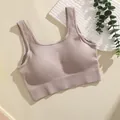 Seamless mauve pink ribbed sports bra with removable padding for yoga and fitness workout - S / Tops / Light Khaki