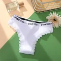 White ribbed cotton women briefs with delicate lace trim and elastic logo waistband. - XL (32 Waist) / White