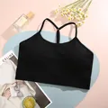 Black ribbed knit sports bra yoga crop top with thin straps - S / Top And Bottom / Black (A003)