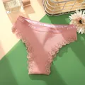 Comfortable women's breathable ribbed cotton panties with delicate lace trim daily underwear - XL (32 Waist) / Pink