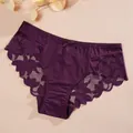 Premium low waist sheer lace panel panties for women in dark purple plum color - S / Bottoms / Deep purple