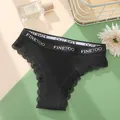 Women's black ribbed cotton lace-trim panties with elastic logo waistband comfort. - XL (32 Waist) / Black