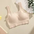 Beige ribbed sports bra with removable pads for women yoga and fitness training session - XS / Tops / Nude
