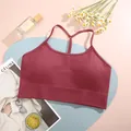 Seamless burgundy ribbed sports bra for women with Y-back straps for yoga and fitness - S / Tops / Light Rosewood (A003)