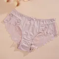 Lavender low-waist lace briefs with bow detail and semi-transparent mesh stitching - Light Apricot