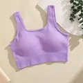 Sleeveless purple ribbed sports bra with removable padding for fitness and yoga - Purple