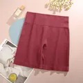 Women's high-waist ribbed yoga shorts in burgundy red for fitness and tummy control - S / Top And Bottom / Dark Rosewood (A004)