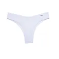 White waffle cotton thong with low-waist V-cut design and brand tag detail. - S / Bottoms / White