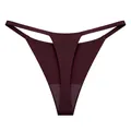 Elegant seamless ice silk thong with thin waist straps in a deep burgundy wine red - S / Bottoms / Grape Purple