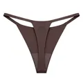 Seamless ice silk thong in coffee brown, breathable quick-dry yoga underwear for women - S / Bottoms / Mocha