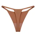 Women's seamless ice silk thong with thin waist strap in chocolate brown coffee color - S / Bottoms / Brick Yellow