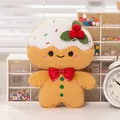 Cute Christmas gingerbread man plush toy with cream topping and red bow tie - 25cm / Vanilla
